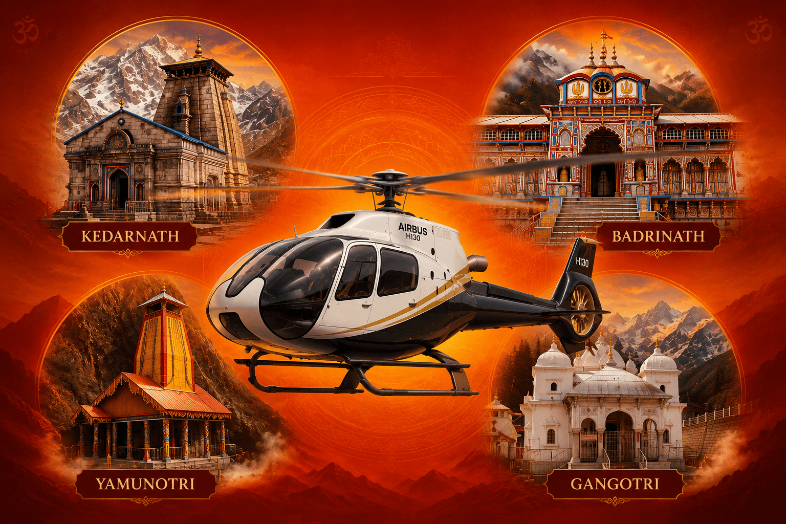 BookAir 4 Dham Yatra by helicopter, Yamunotri Gangotri Kedarnath Badrinath