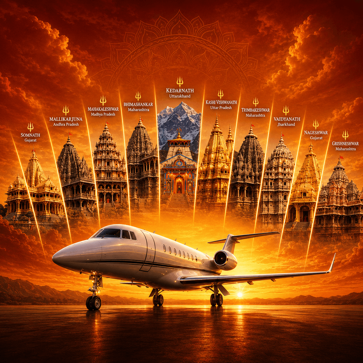 BookAir 12 Jyotirlinga Yatra by jet, all twelve shrines